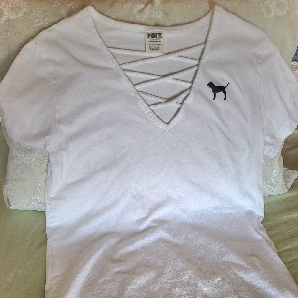 PINK by VS criss cross White Tee
